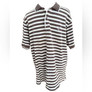 Timberland brown/off white striped button front polo shirt 100% cotton size XL